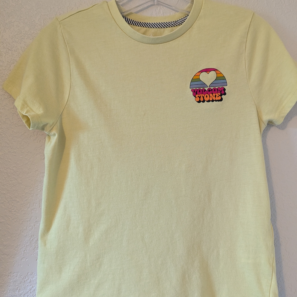 Yellow Kids T-Shirt with Rainbow Heart Design